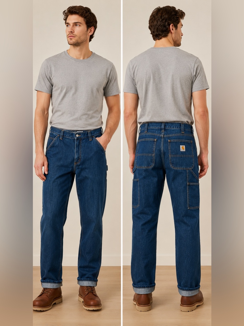 Carhartt Men's Straight Leg Jeans in Dark Blue Denim